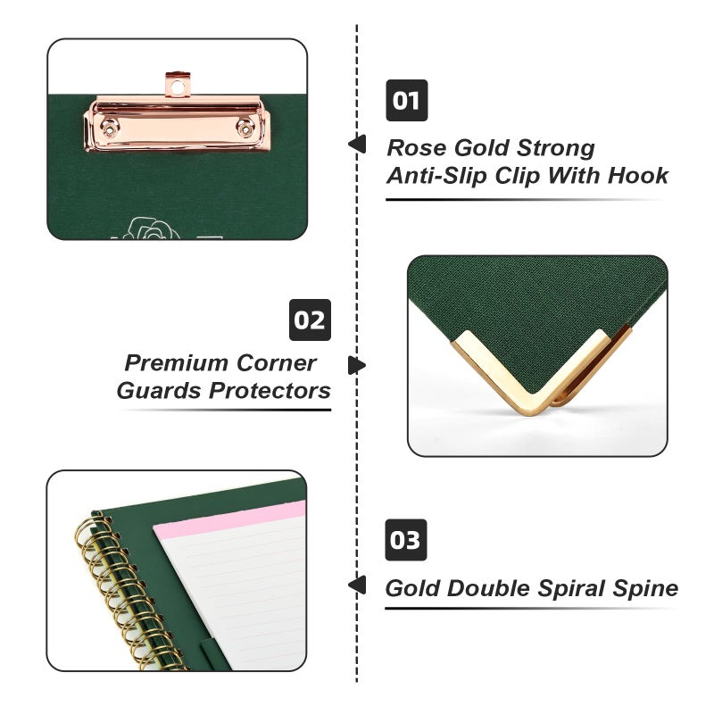 EYROZILL Clipboard with Storage  Clipboard Folio with Refillable Lined Notepad  Spiral Clipboards for Letter Size with 5 Folders and 10 Pockets  Cute Clip Board for Office  8.5'' x 11'' (Dark Green) - Image 3